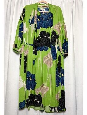 Psophia Green Tie Neck floral Silk Drop Waist Dress. Size M. Retail $498